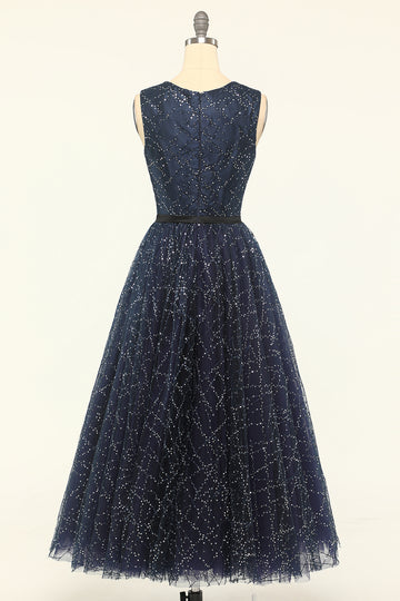 Vestido de baile de tulle da marinha glitter
